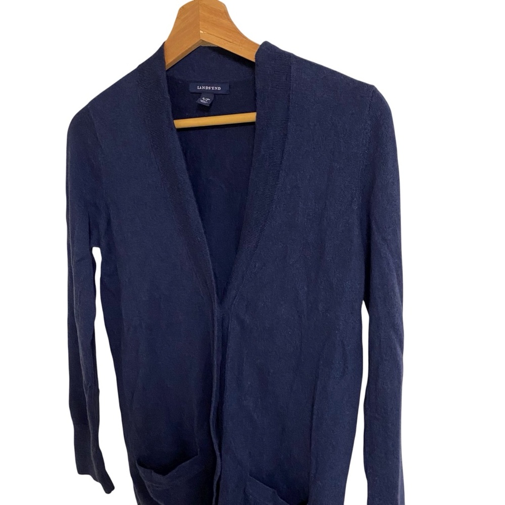Lands’End navy blue cashmere blend button up long sleeve cardigan sweater size S - Picture 5 of 14